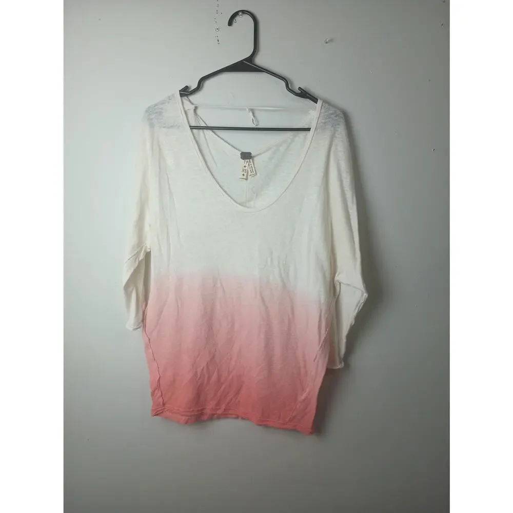 Free People‎ We the Free Linen Blend Tee Ombre Shirt Women's XS Slouchy Light
